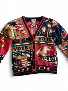 Vintage Traditional Trading Co Election Vote Themed Hand Knit Cardigan Size M